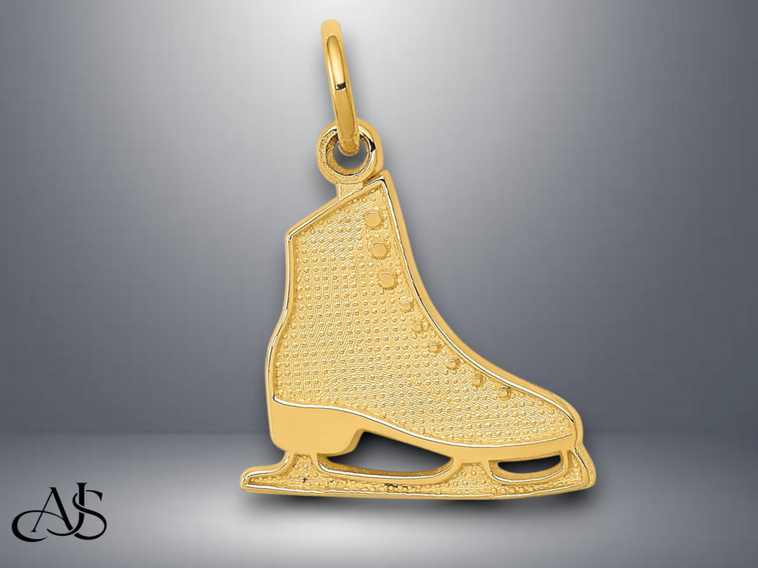 14K Yellow Gold Textured Back Figure Skate with Necklace Chain Options