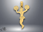 Load image into Gallery viewer, 14K Yellow Gold Cheerleader with Pom-Poms Charm with Necklace Chain Options
