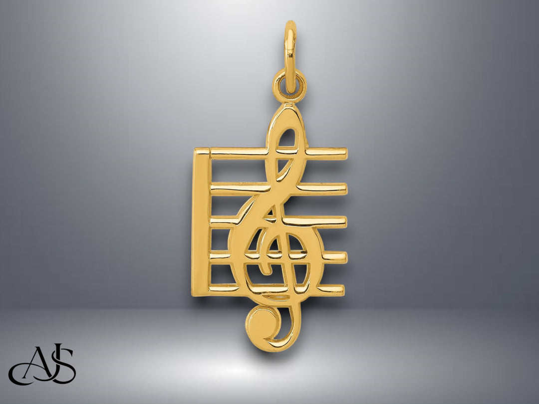 14K Yellow Gold Musical Staff Charm with Necklace Chain Options