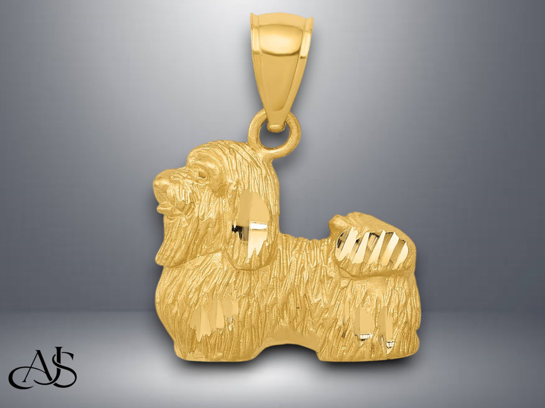 14K Yellow Gold Concave Diamond-cut Shih Tzu Pendant with Necklace Chain Options