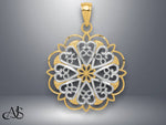 Load image into Gallery viewer, 14K Yellow Gold w/Rhodium Filigree Hearts W/Scalloped Edge Pendant with Necklace Chain Options

