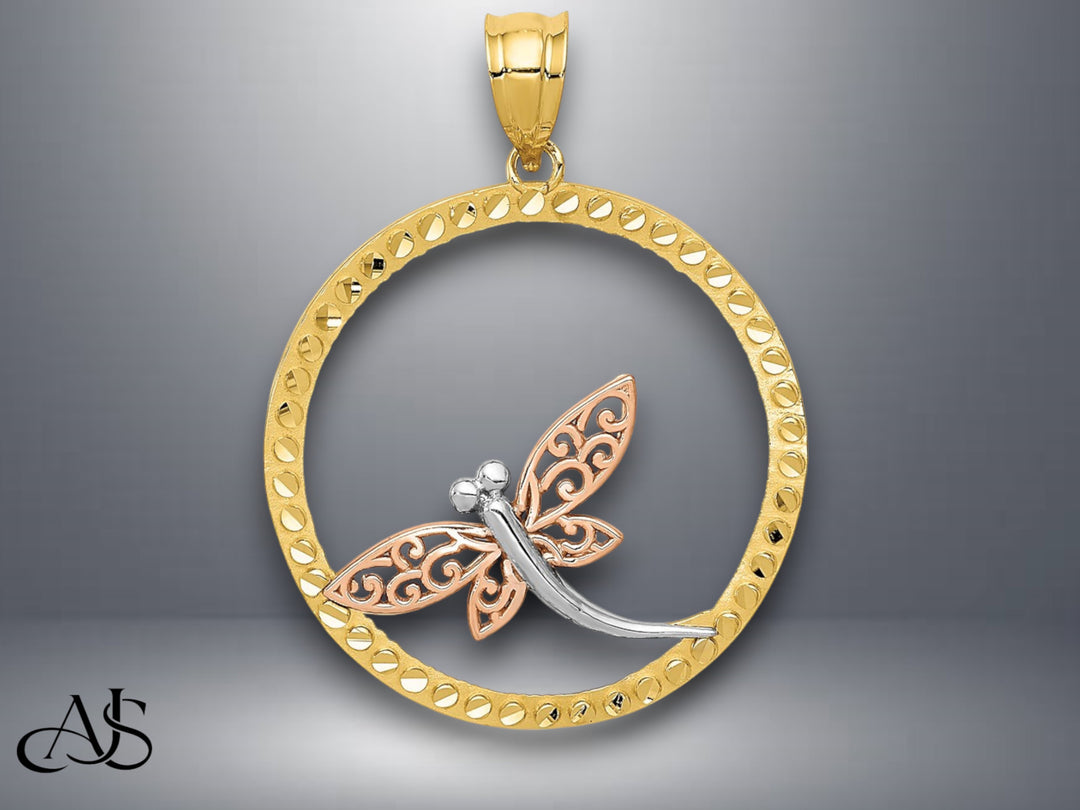 14K Two-tone Gold w/White Rhodium Dragonfly Pendant with Necklace Chain Options