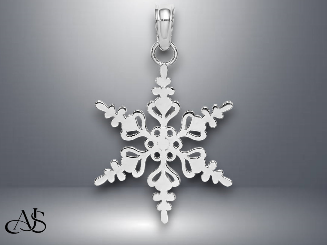 14K Yellow Gold or White Gold Polished Snowflake Charm with Necklace Chain Options