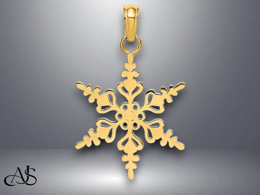 14K Yellow Gold or White Gold Polished Snowflake Charm with Necklace Chain Options