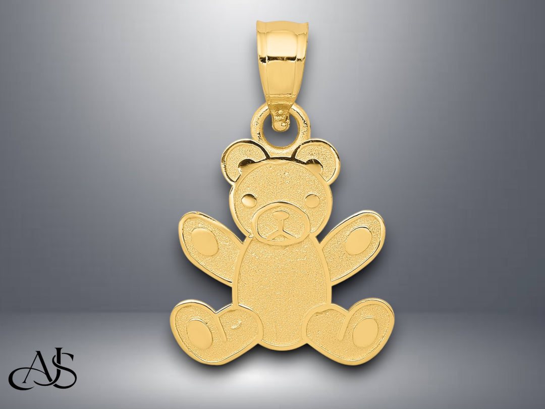 14K Yellow Gold Teddy Bear Pendant with Necklace Chain Options