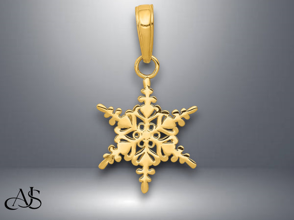 14K Yellow Gold or White Gold Small Snowflake Pendant with Necklace Chain Options
