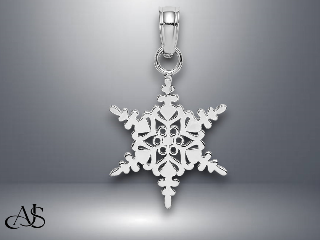 14K Yellow Gold or White Gold Small Snowflake Pendant with Necklace Chain Options