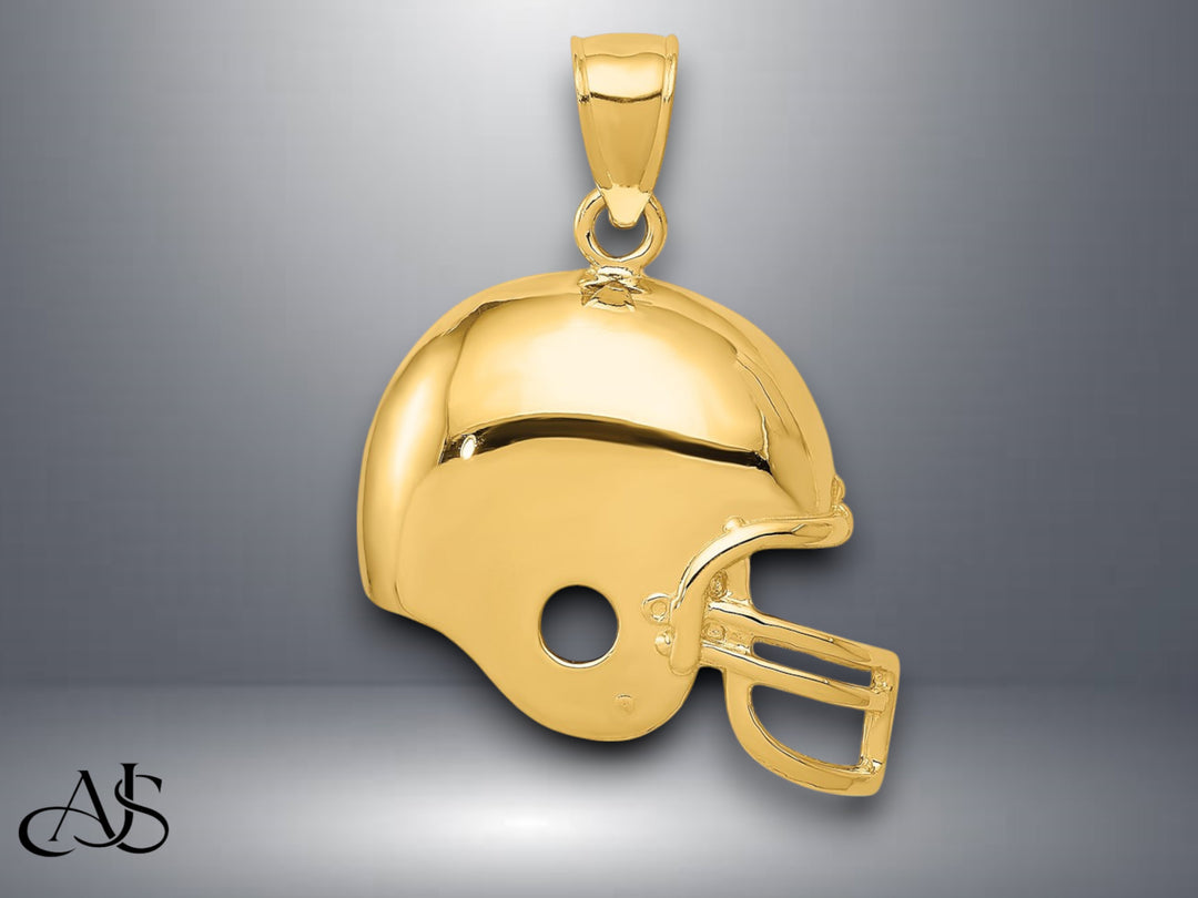 14K Yellow Gold Football Helmet Pendant with Necklace Chain Options