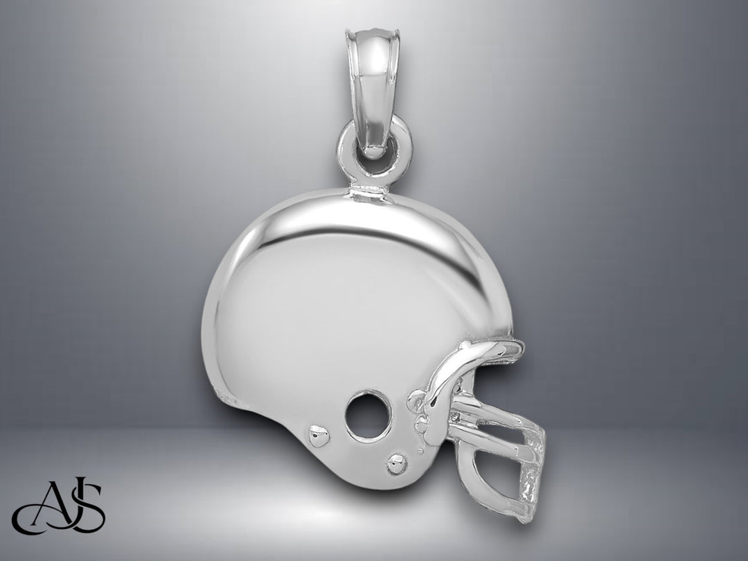 14K Yellow Gold or White Gold Football Helmet Pendant with Necklace Chain Options