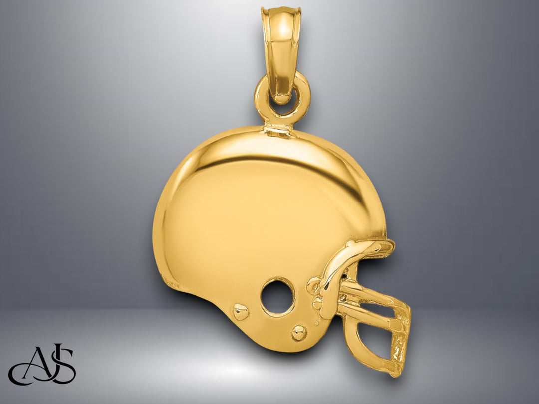 14K Yellow Gold or White Gold Football Helmet Pendant with Necklace Chain Options