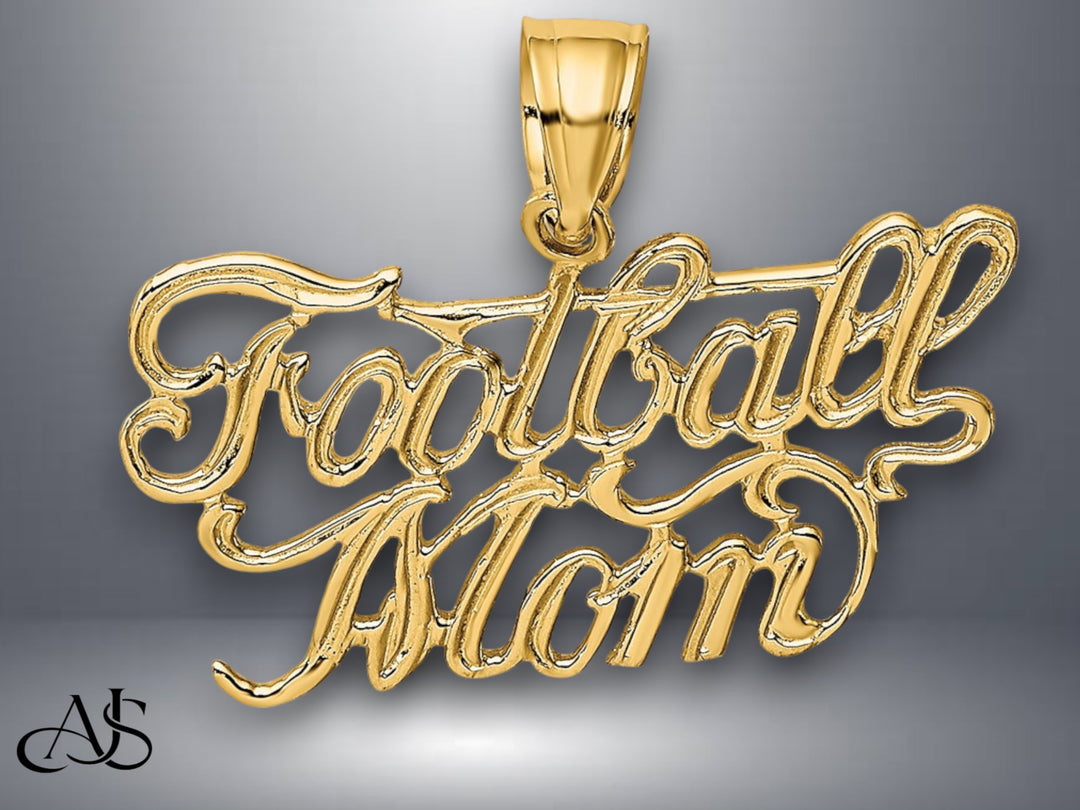 14K Yellow Gold FOOTBALL MOM Charm with Necklace Chain Options