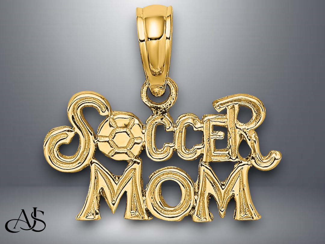 14K Yellow Gold SOCCER MOM Charm with Necklace Chain Options