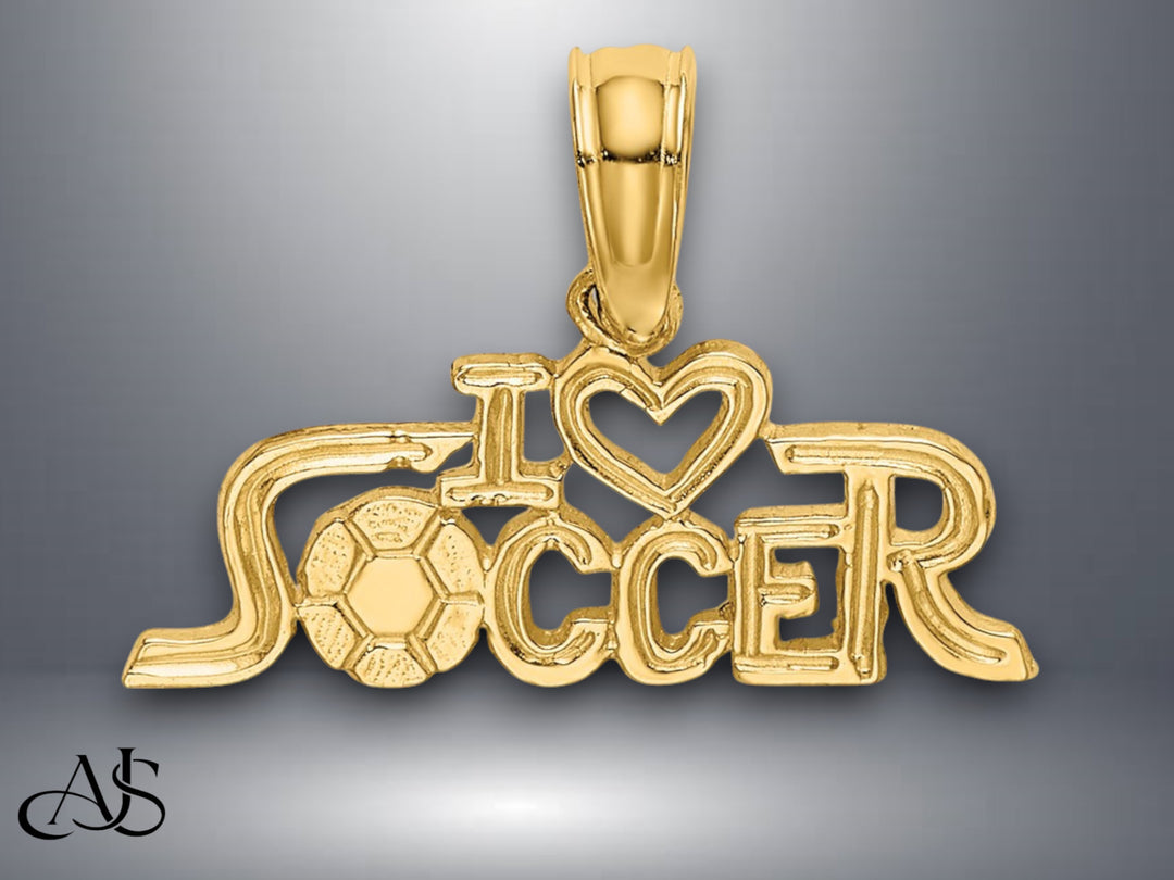14K Yellow Gold I HEART SOCCER Charm with Necklace Chain Options