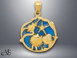 Load image into Gallery viewer, 14K Yellow Gold Blue Enameled Shell Cluster Pendant with Necklace Chain Options

