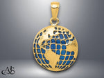 Load image into Gallery viewer, 14K Yellow Gold Blue Enameled Globe Pendant with Necklace Chain Options
