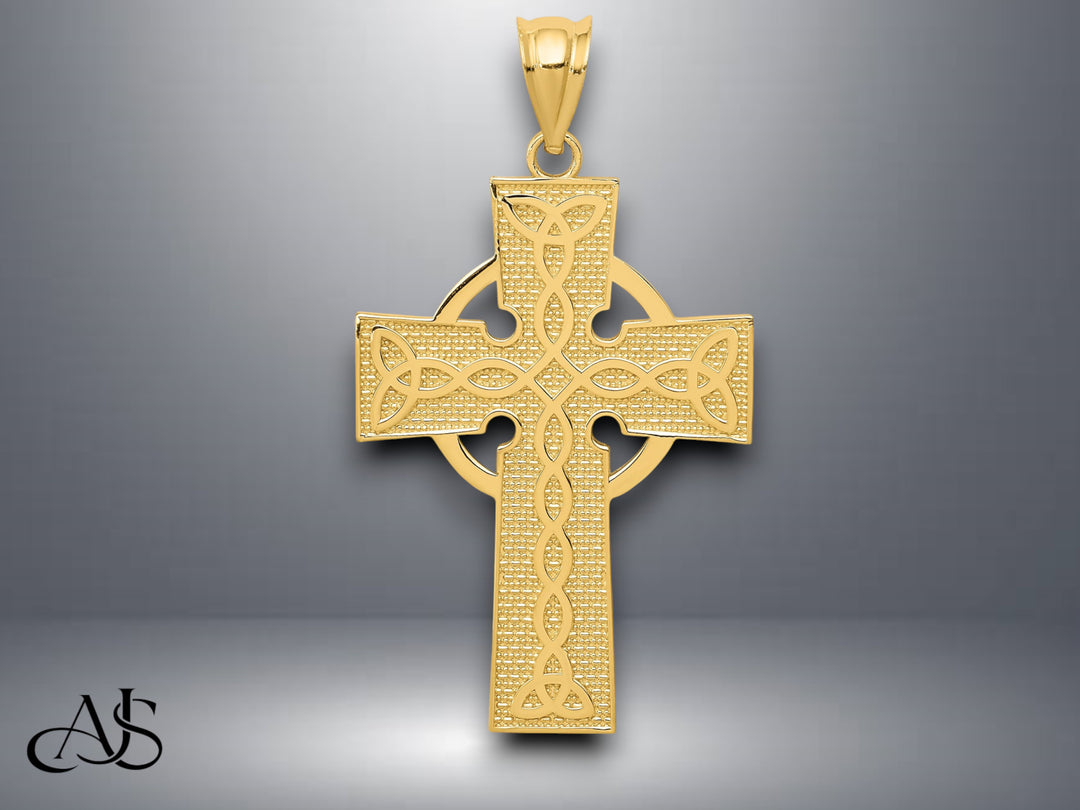 14K Yellow Gold Celtic Cross Pendant with Necklace Chain Options