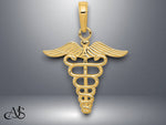Load image into Gallery viewer, 14K Yellow Gold or White Gold Caduceus Charm with Necklace Chain Options
