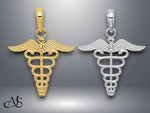 Load image into Gallery viewer, 14K Yellow Gold or White Gold Caduceus Charm with Necklace Chain Options
