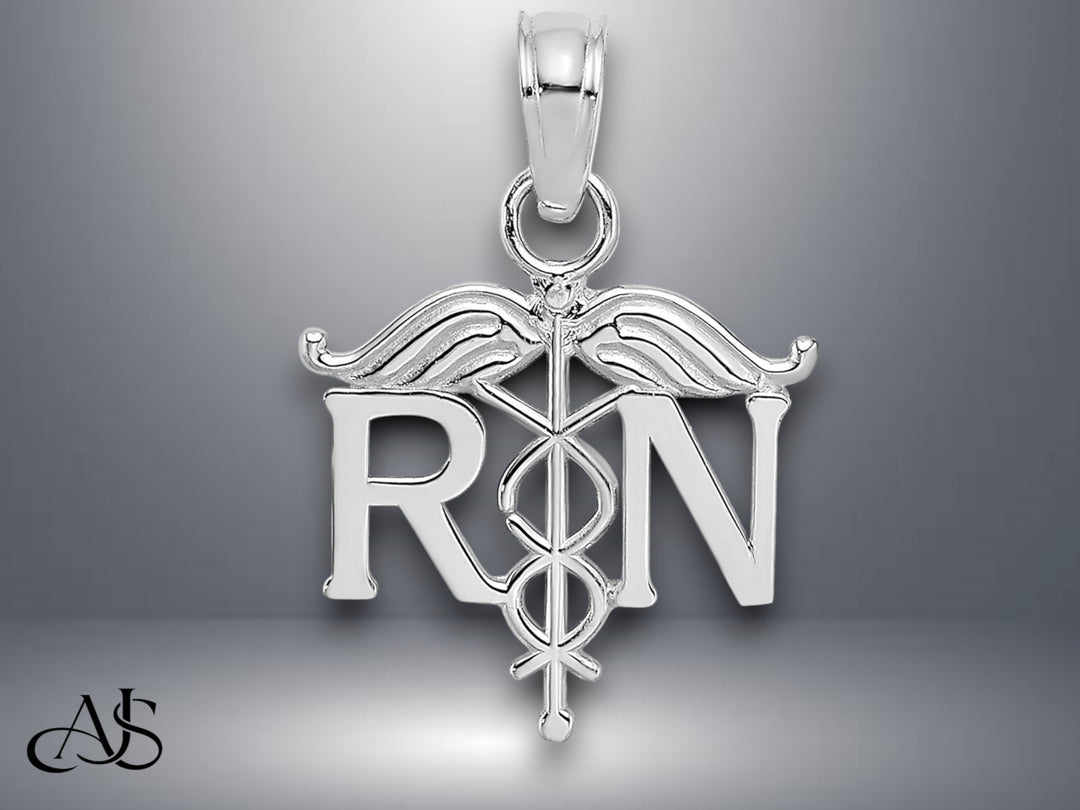 14K Yellow Gold or White Gold RN Registered Nurse Pendant with Necklace Chain Options