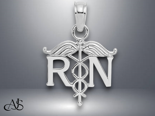 14K Yellow Gold or White Gold RN Registered Nurse Pendant with Necklace Chain Options