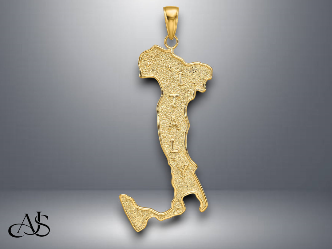 14K Yellow Gold Large Map with ITALY Pendant with Necklace Chain Options