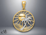 Load image into Gallery viewer, 14K Two Tone Gold Sun and Palm Tree Pendant with Necklace Chain Options
