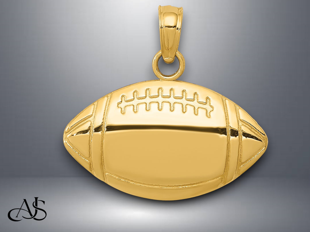 14K Yellow Gold Football Charm with Necklace Chain Options