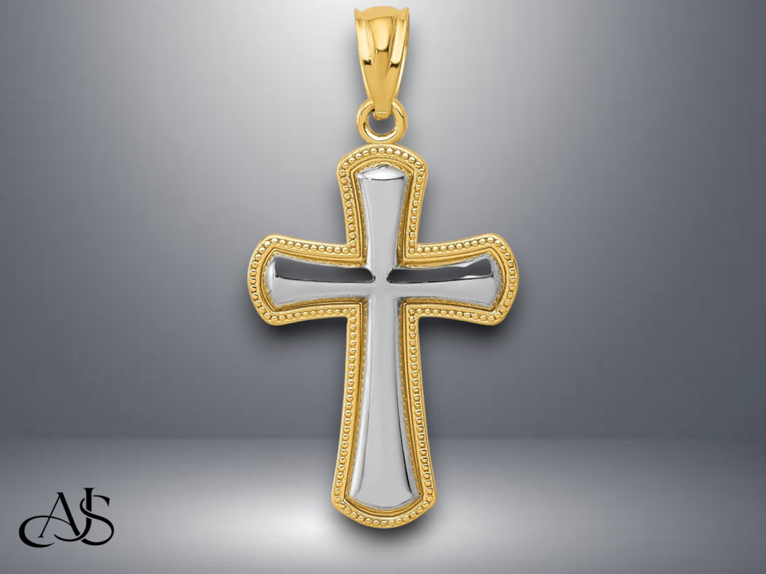 14K Yellow Gold Rhodium Polished Cross Pendant with Necklace Chain Options
