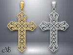 Load image into Gallery viewer, 14K Yellow Gold or White Gold Polished Large Rope Frame Filigree Cross Pendant with Necklace Chain Options
