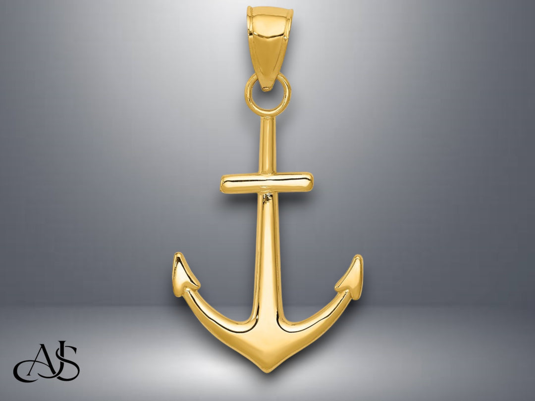 14K Yellow Gold or White Gold Polished Anchor Pendant with Necklace Chain Options