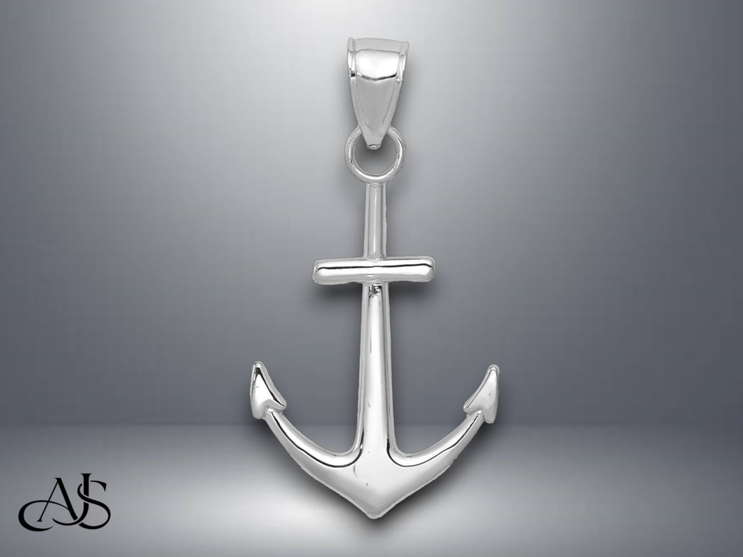 14K Yellow Gold or White Gold Polished Anchor Pendant with Necklace Chain Options