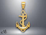 Load image into Gallery viewer, 14K Yellow Gold or White Gold Polished Anchor with Textured Rope Pendant with Necklace Chain Options
