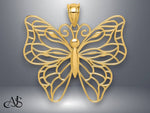 Load image into Gallery viewer, 14K Yellow Gold or White Gold Large Butterfly Pendant with Necklace Chain Options

