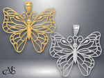 Load image into Gallery viewer, 14K Yellow Gold or White Gold Large Butterfly Pendant with Necklace Chain Options
