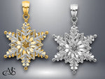 Load image into Gallery viewer, 14K Yellow Gold or White Gold Polished and Textured 2 Level Snowflake Pendant with Necklace Chain Options
