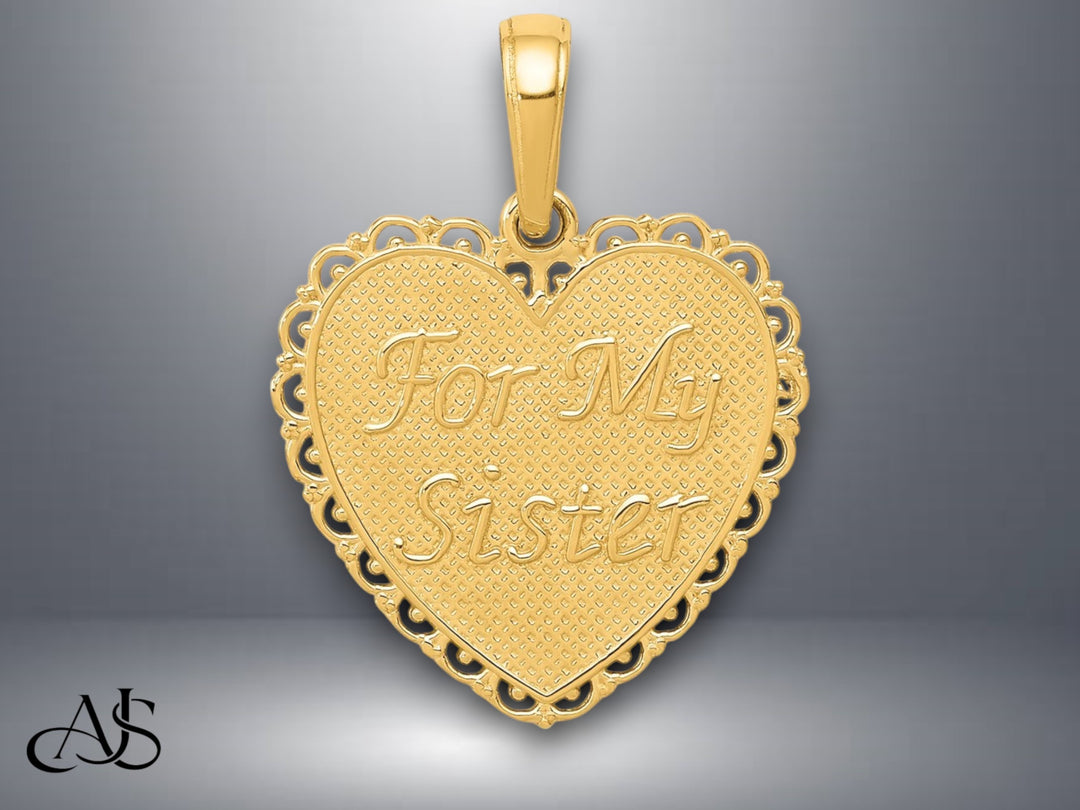 14K Yellow Gold or White Gold Reversible For My Sister-Friends Forever Pendant with Necklace Chain Options