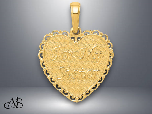 14K Yellow Gold or White Gold Reversible For My Sister-Friends Forever Pendant with Necklace Chain Options
