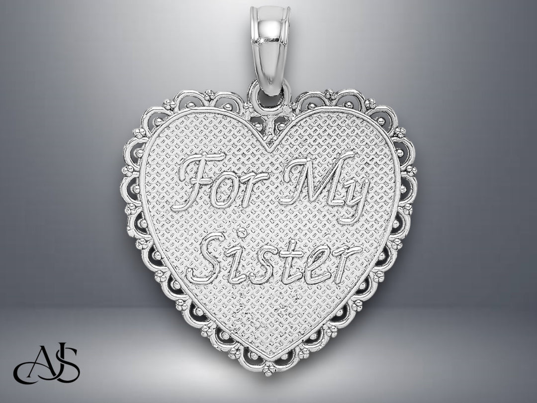 14K Yellow Gold or White Gold Reversible For My Sister-Friends Forever Pendant with Necklace Chain Options
