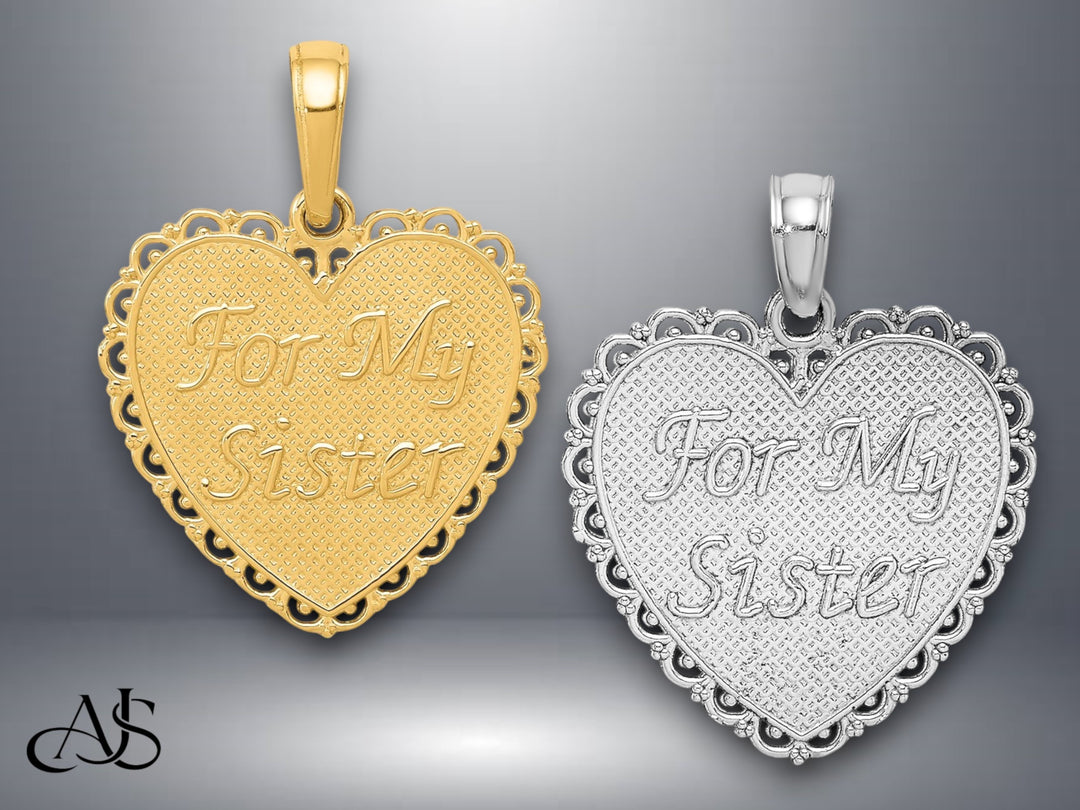 14K Yellow Gold or White Gold Reversible For My Sister-Friends Forever Pendant with Necklace Chain Options
