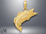 Load image into Gallery viewer, 14K Yellow Gold Polished Textured Bass Fish Pendant with Necklace Chain Options
