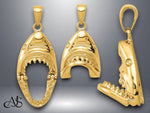 Load image into Gallery viewer, 14K Yellow Gold Polished 2-D Jaws Shark Head Mouth Open Pendant with Necklace Chain Options
