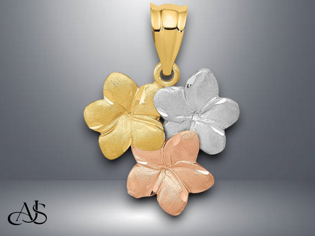 14K Tri-Color Flower Pendant with Necklace Chain Options
