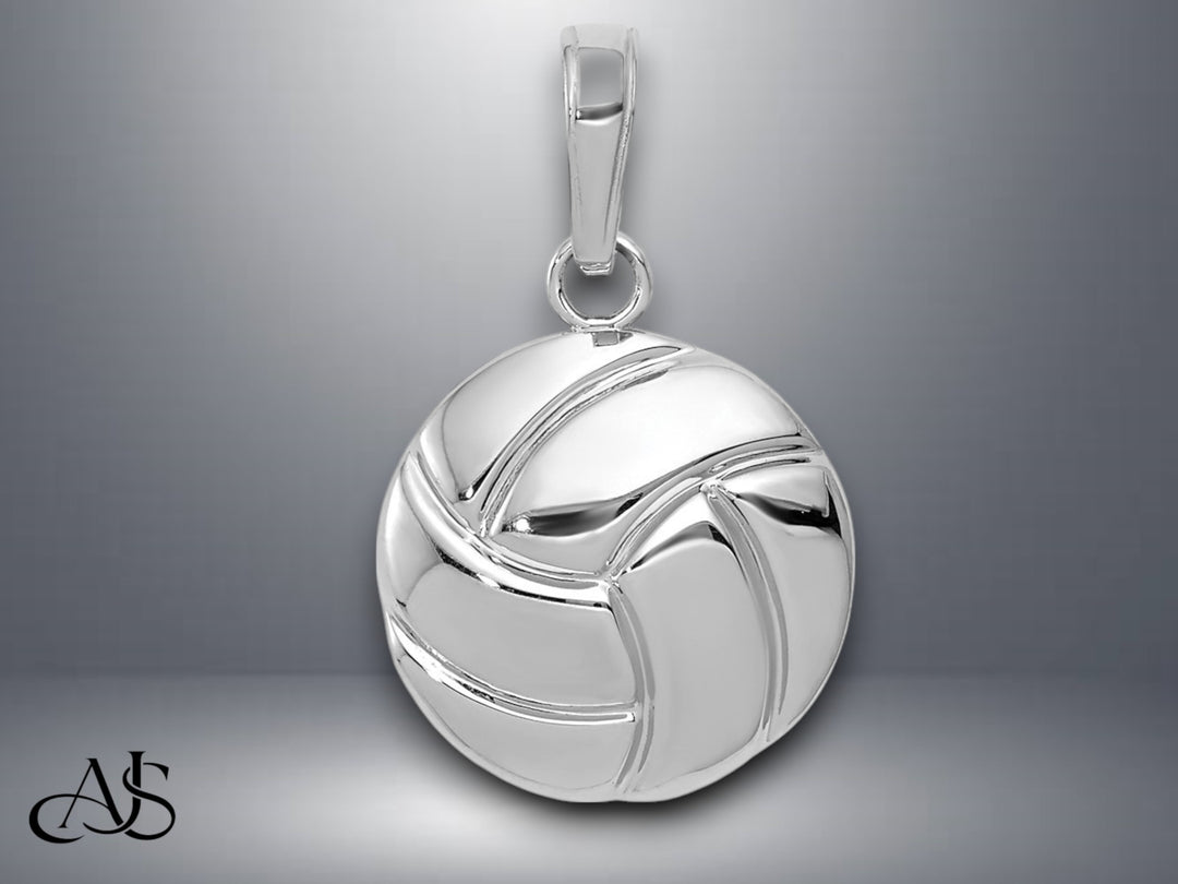 14K White Gold Polished Volleyball Pendant with Necklace Chain Options