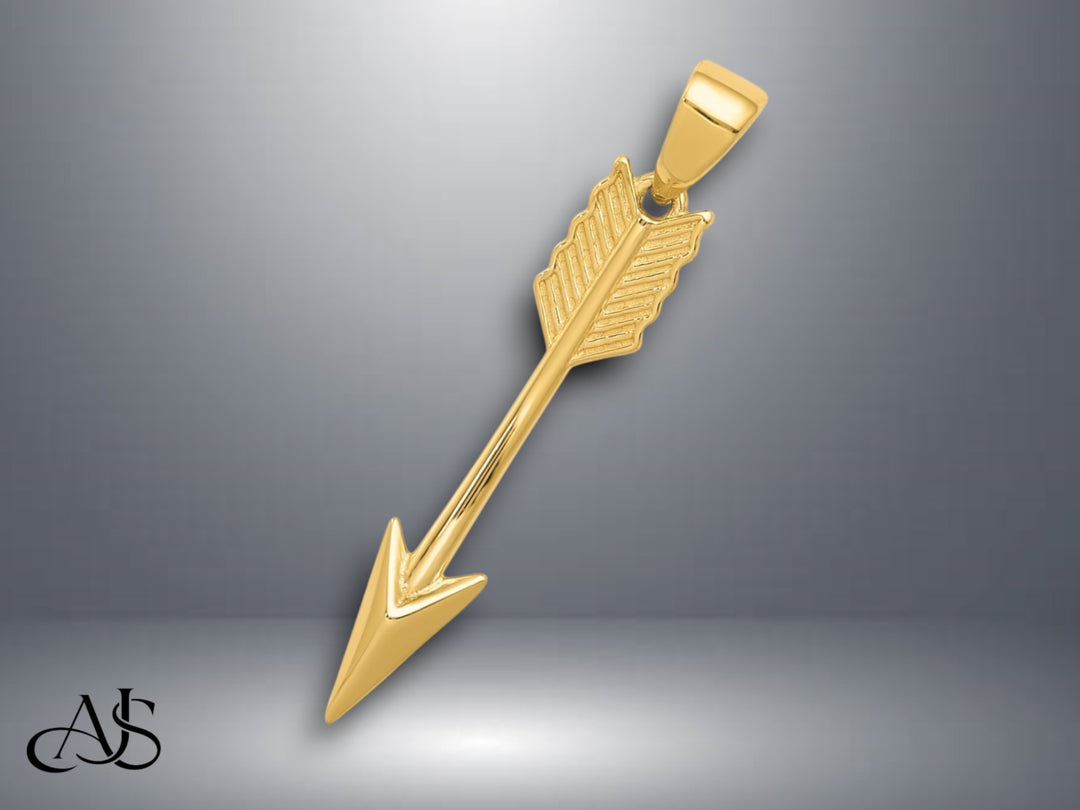 14K Yellow Gold Polished 3D Arrow Pendant with Necklace Chain Options