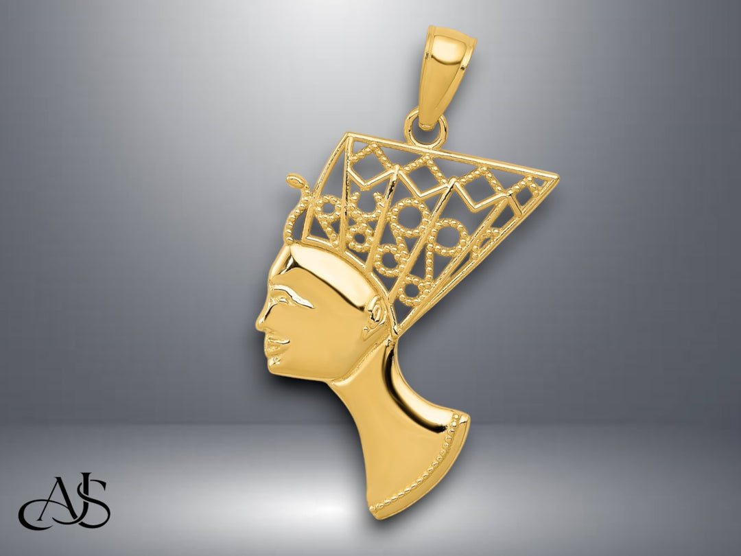 14K Yellow Gold Nefertiti Profile Pendant with Necklace Chain Options