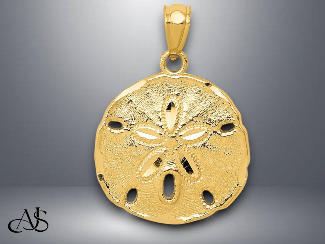 14K Yellow Gold Polished Large Sand Dollar Pendant with Necklace Chain Options