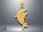 Load image into Gallery viewer, 14K Yellow Gold or White Gold Dolphin Pair Pendant with Necklace Chain Options
