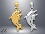 Load image into Gallery viewer, 14K Yellow Gold or White Gold Dolphin Pair Pendant with Necklace Chain Options
