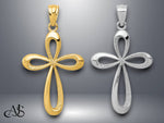 Load image into Gallery viewer, 14K Yellow Gold or White Gold Polished Ribbon Cross Pendant with Necklace Chain Options
