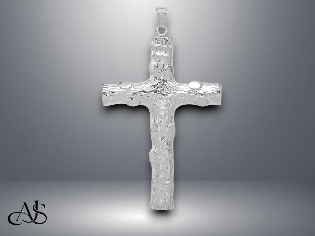 14K Yellow Gold or White Gold Large Tree Textured Cross Pendant with Necklace Chain Options